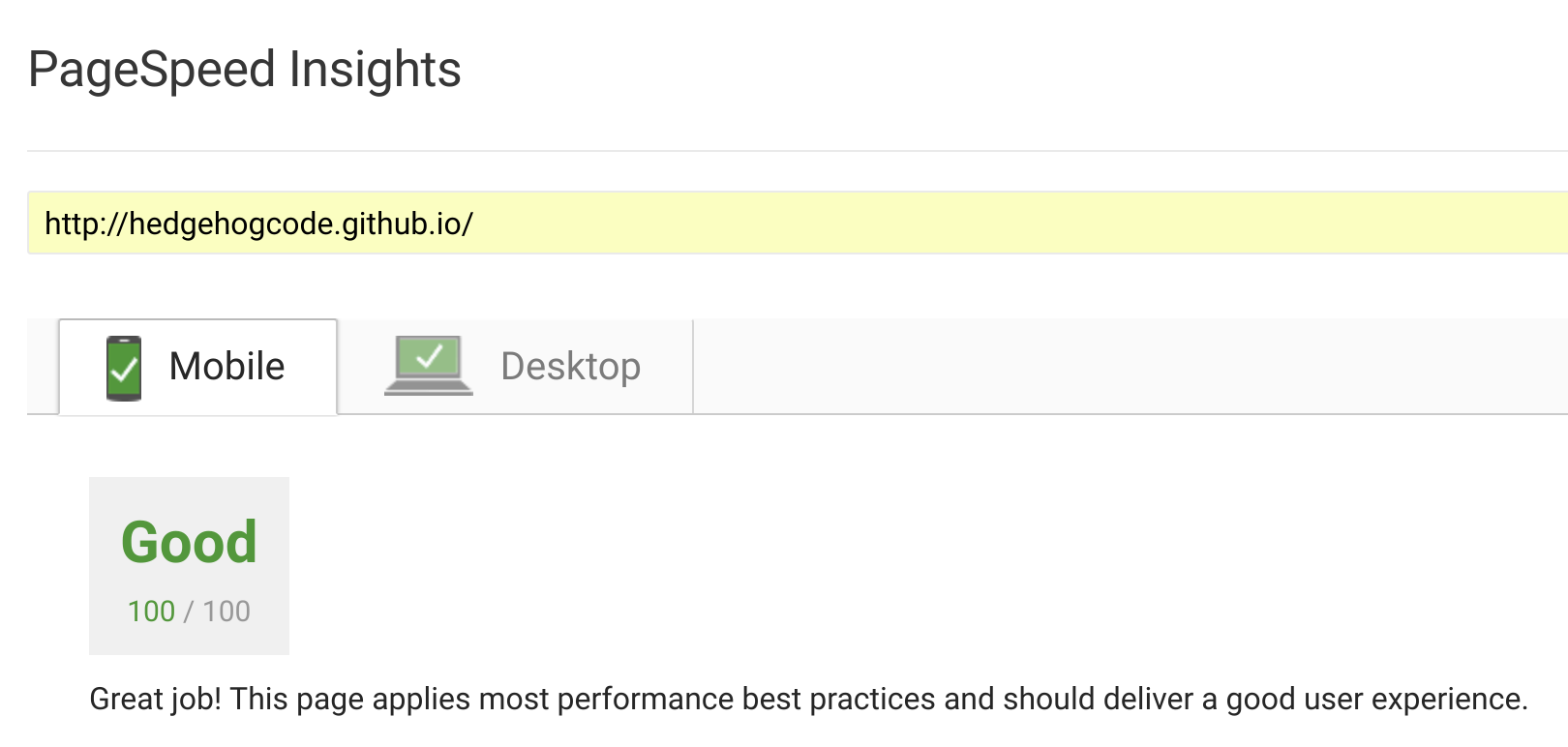 Google PageSpeed Insights Score